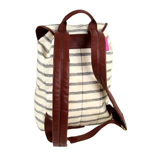 Fossil WHITE GRAY COATED CANVAS BROWN LEATHER TRIM HANDLES SHOULDER BAG BACKPACK - Picture 4 of 16